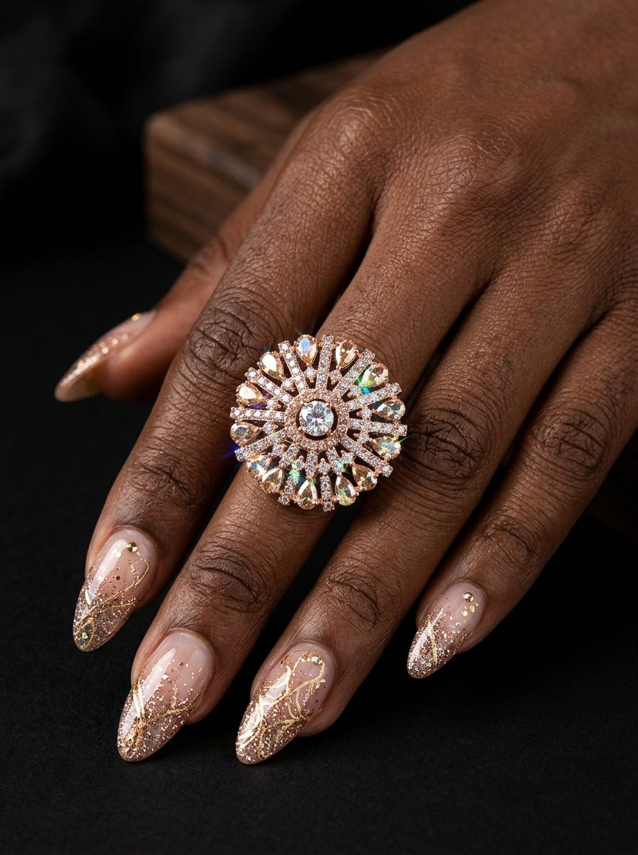 Empress Crystal Sunburst Statement Cocktail Ring