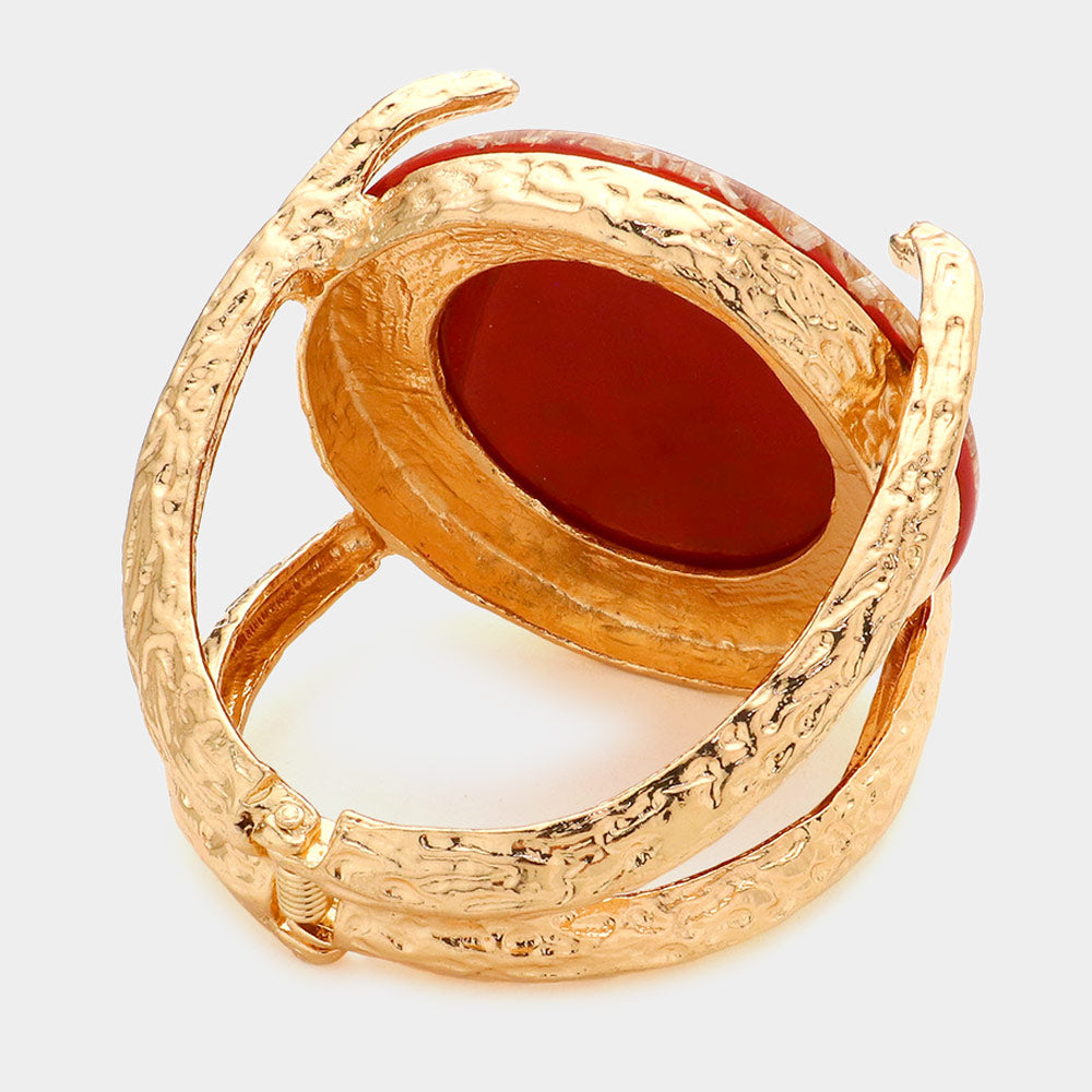 Confetti Round Stone Hinged Bracelet - Red & Gold