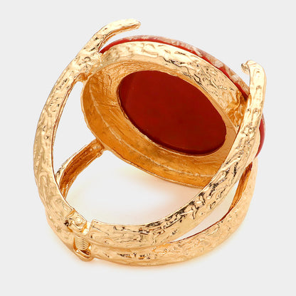 Confetti Round Stone Hinged Bracelet - Red & Gold