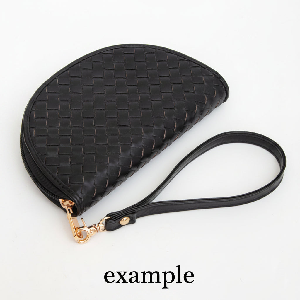 Faux Leather Basket Weave Half Moon Shaped Wristlet Wallet - Orange