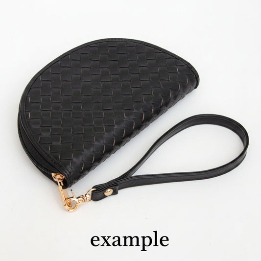 Faux Leather Basket Weave Half Moon Shaped Wristlet Wallet - Orange