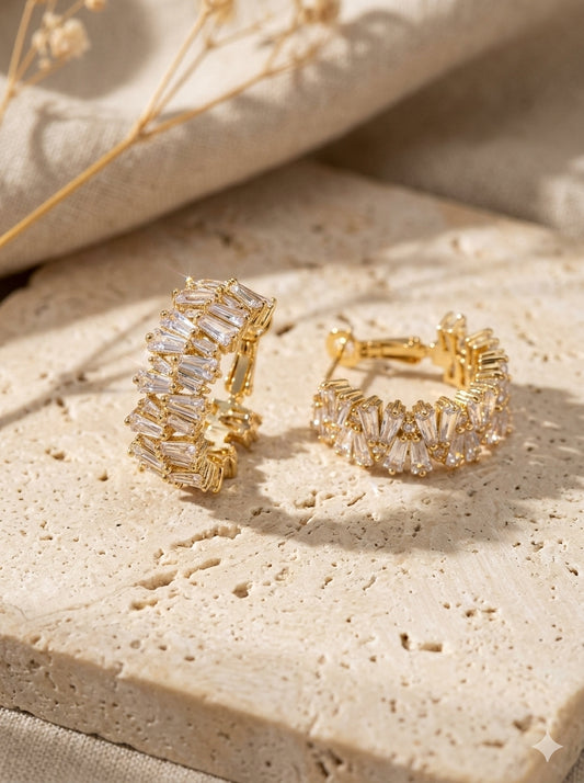 Radiant Mosaic Hoop Earrings-Gold Plated