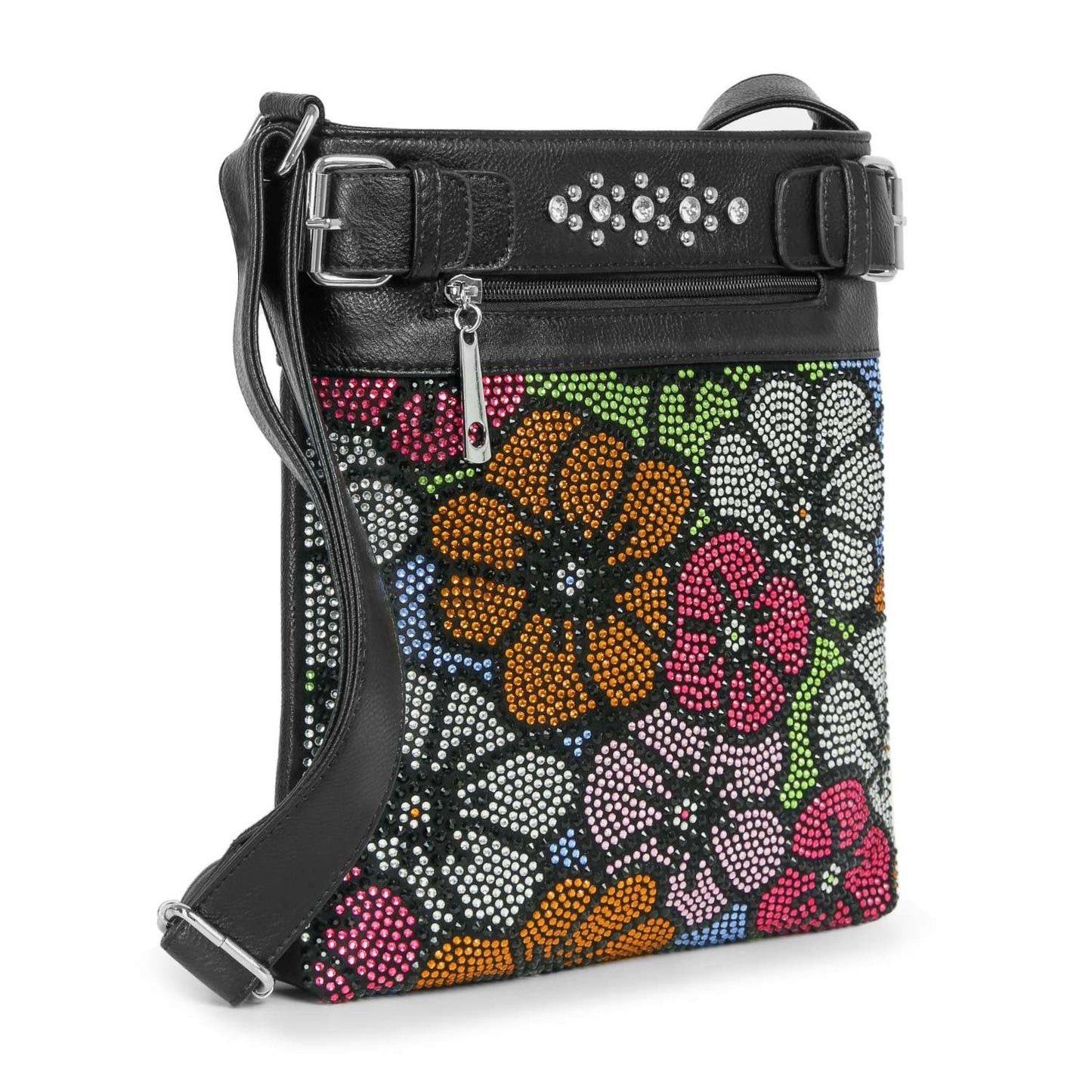 Colorful Floral Classic Crossbody Sling - Bling Multi - Color/Black