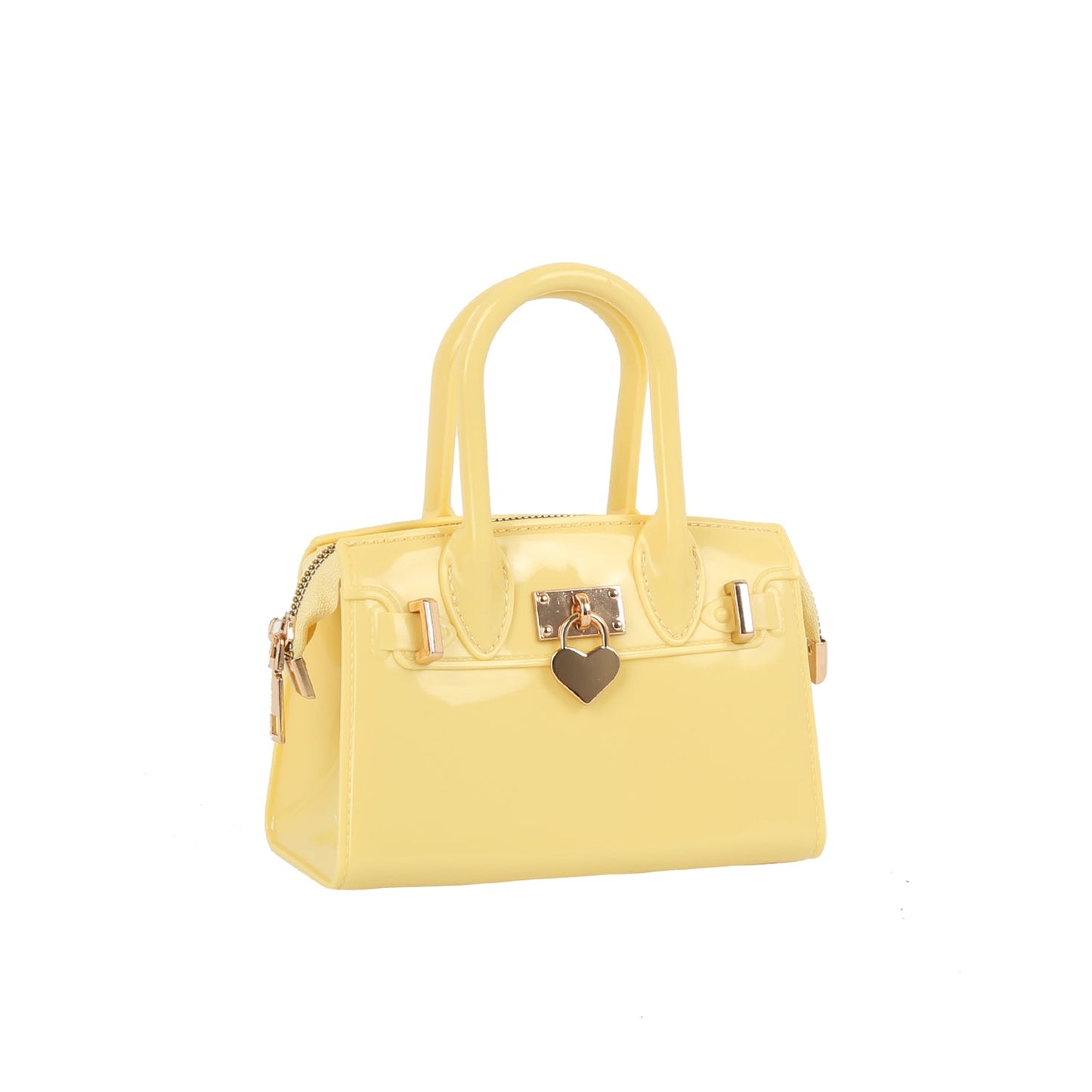 Patent Top Handle Mini Satchel Handbag - Yellow