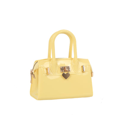 Patent Top Handle Mini Satchel Handbag - Yellow