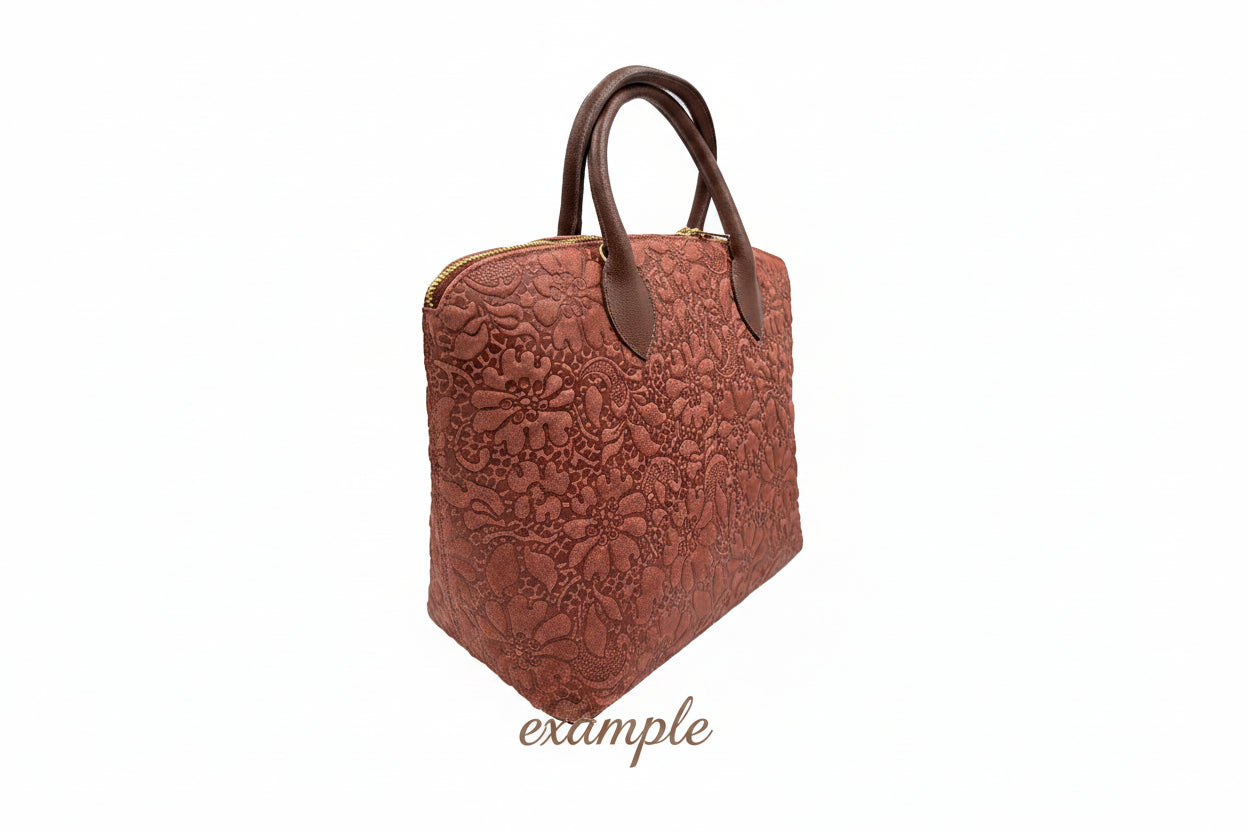 Blossom Elegance Leather Floral Embossed Top Handle Tote / Shoulder Bag - Beige