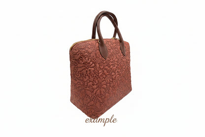 Blossom Elegance Leather Floral Embossed Top Handle Tote / Shoulder Bag - Beige