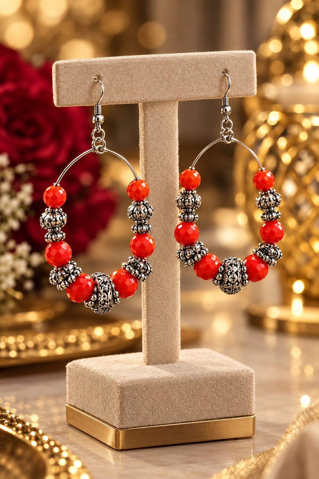 Beaded Hoop Dangle Earrings