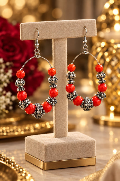 Beaded Hoop Dangle Earrings