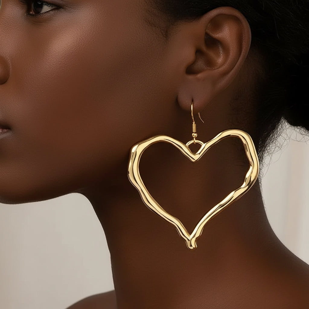 Chunky Heart Drop earrings - Gold
