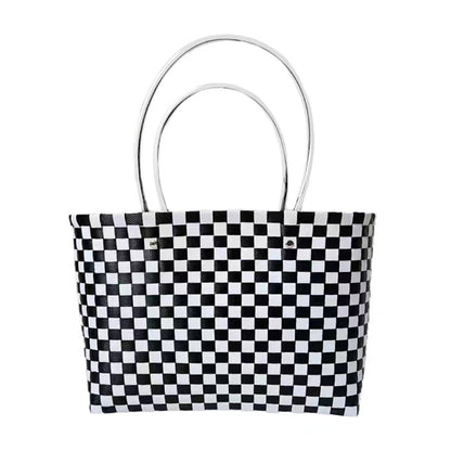 Jelly Tube Top Handle Basket Weave Tote Bag / Shoulder Bag - Black & White