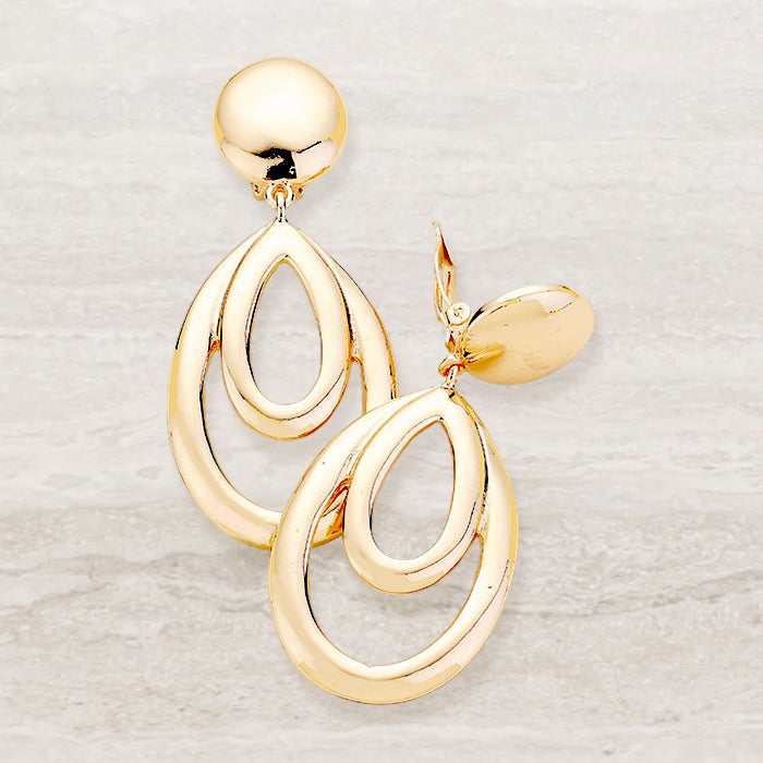 Teardrop Metal Clip On Earrings-Gold