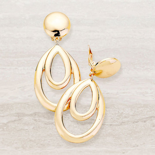 Teardrop Metal Clip On Earrings-Gold