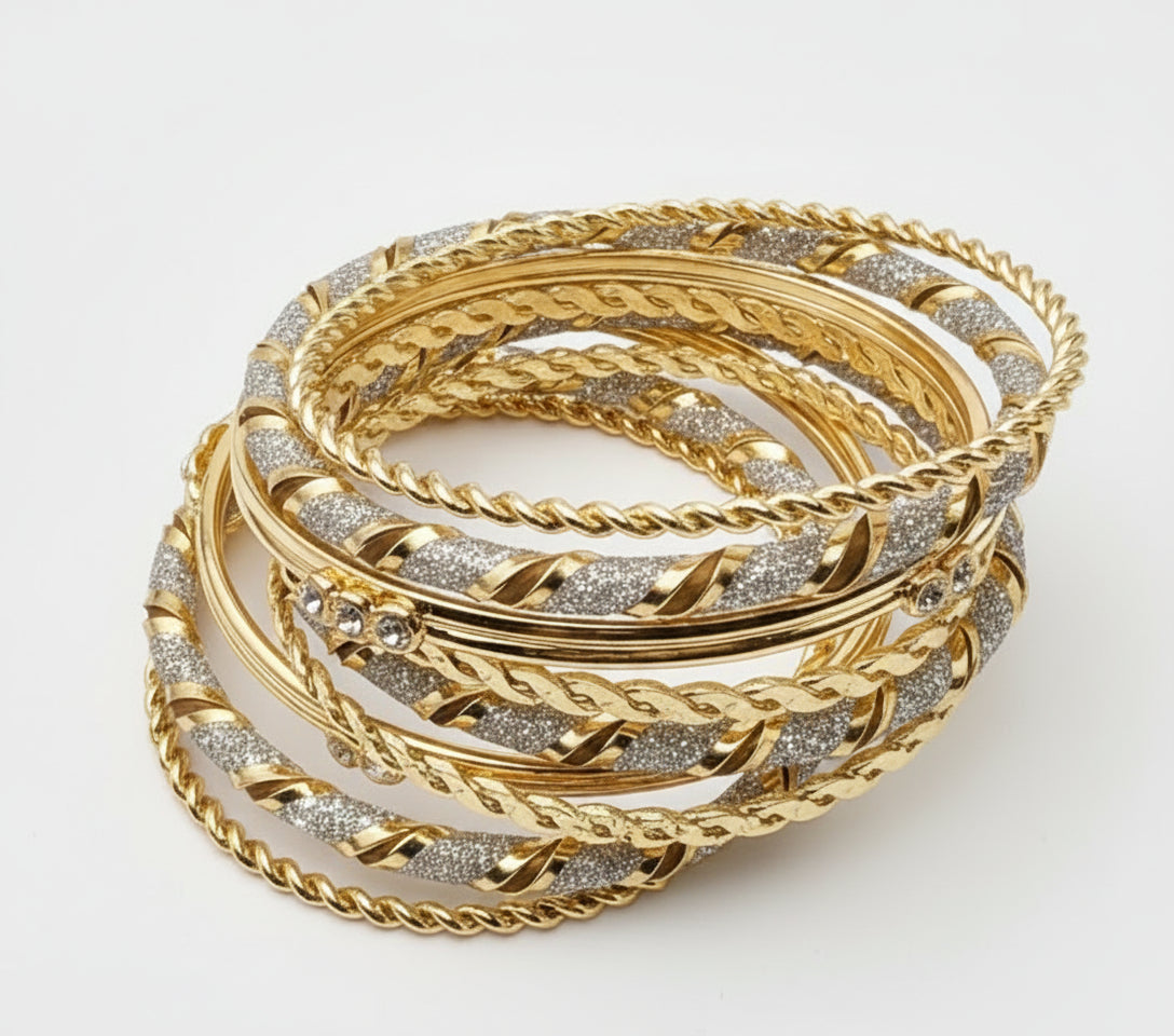 Golden Sparkle Bangle Bracelet Set - Gold / Multi Color