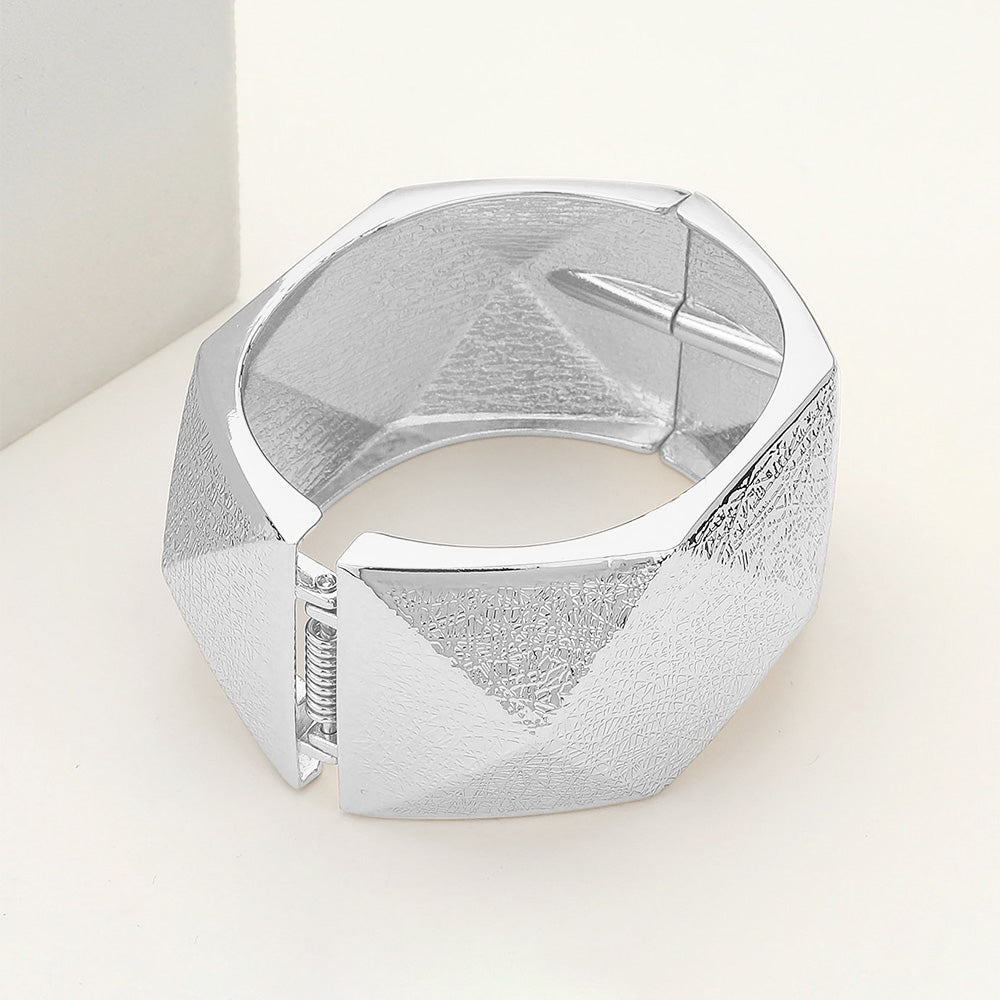 Textured Metal Diamond Cut Hinged Bangle Bracelet