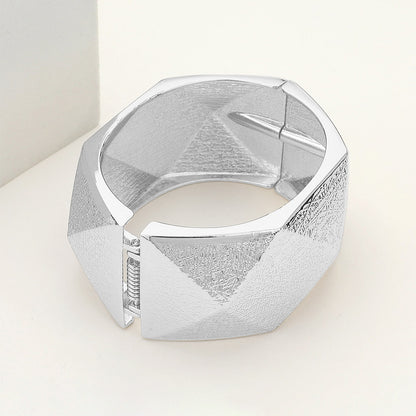 Textured Metal Diamond Cut Hinged Bangle Bracelet