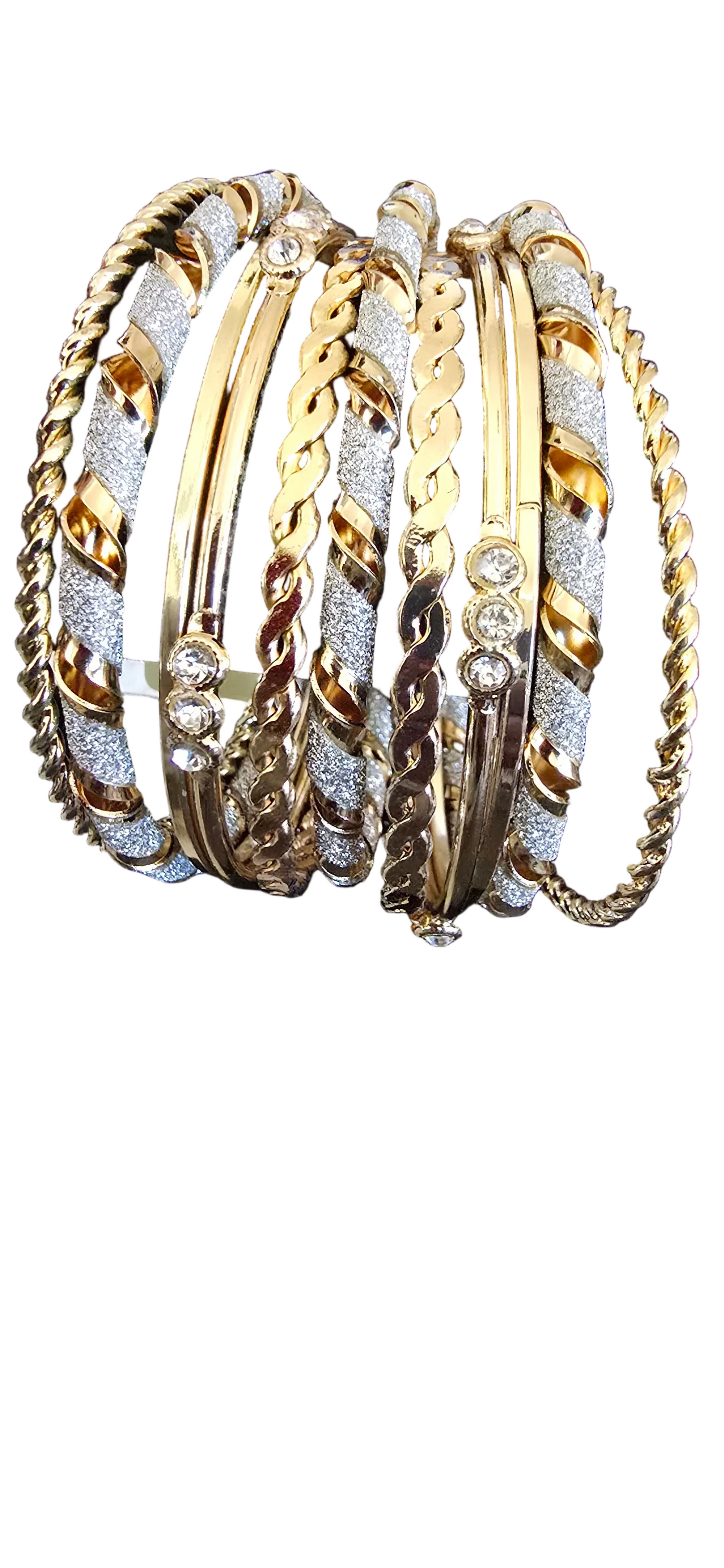 Golden Sparkle Bangle Bracelet Set - Gold / Multi Color