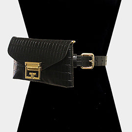 Alligator Pattern Faux Leather Fanny Pack / Belt / Crossbody / Clutch Bag-Black