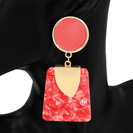 Bold Geometric Drop Statement Earrings-Red,Gold,Yellow