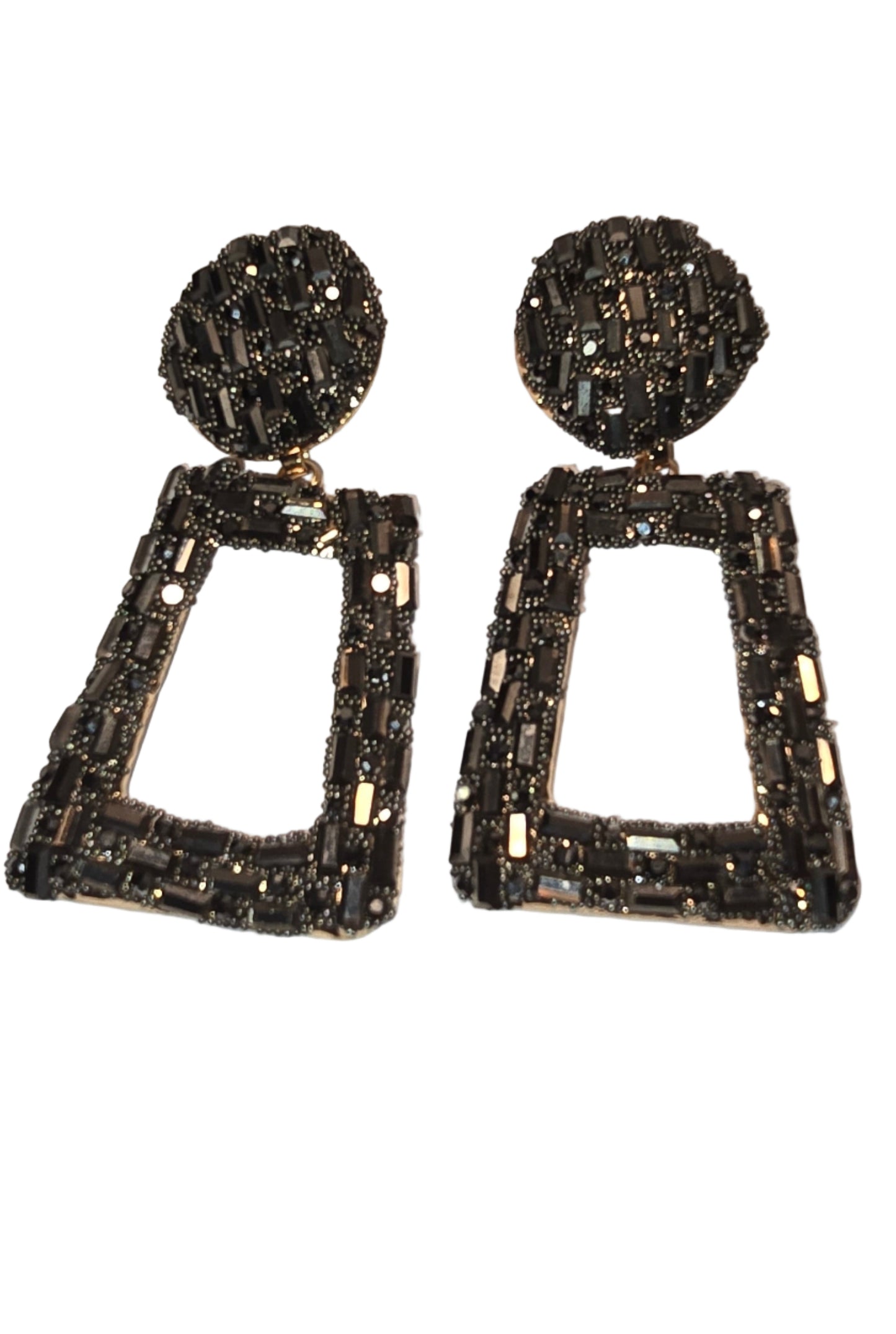 Jazzy Black Geometric Drop Earrings