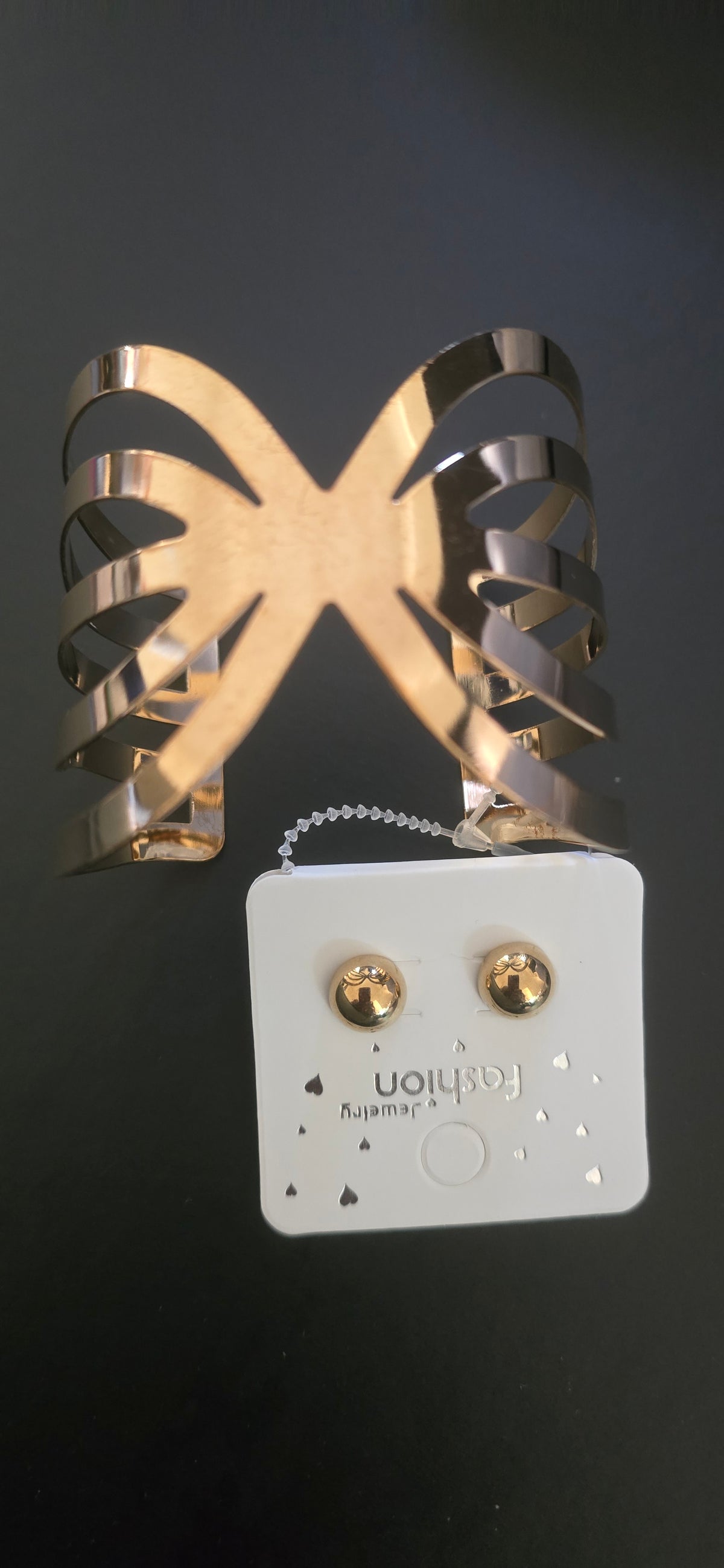 Aura Openwork Statement Cuff & Minimalist Ball Stud Earring & Bracelet set