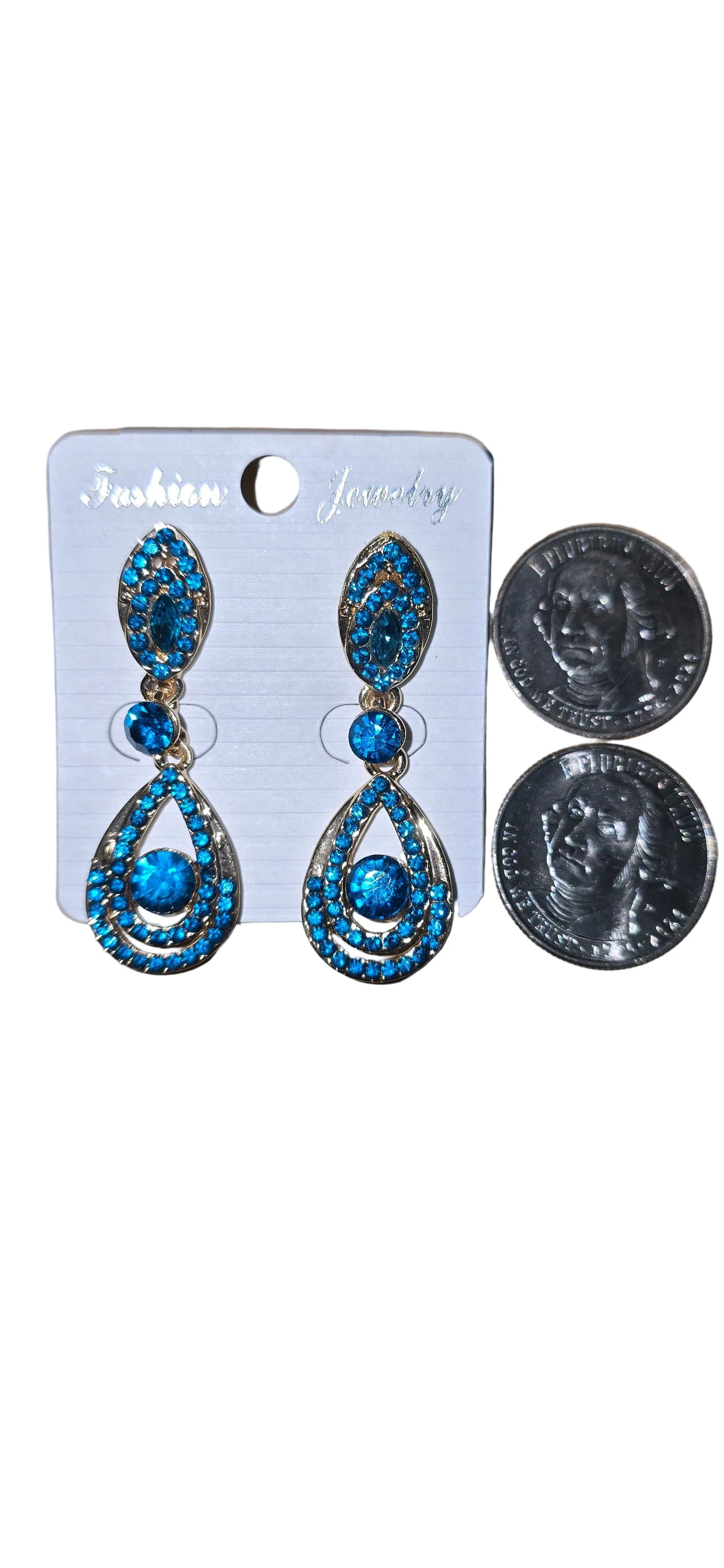 Brilliance Crystal & Chandelier Earrings:Blue & Gold-tone