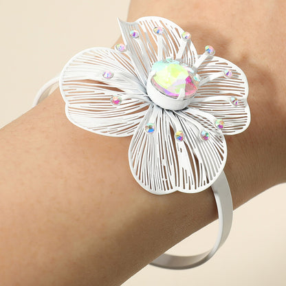 Bold Stone Accent Cutout Flower Accent Cuff Bracelet