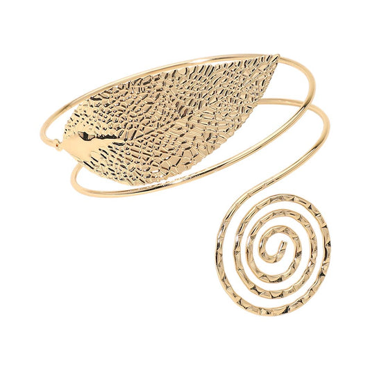 Textured Metal Leaf Spiral Wrap Arm Cuff Bracelet