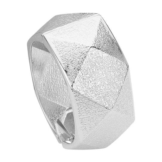 Textured Metal Diamond Cut Hinged Bangle Bracelet