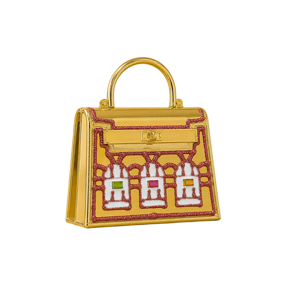 Rhinestone Embellished Structured Mini Crossbody Handbag - Fushia & Gold