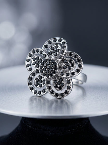 Vintage Black Pavé Floral Ring