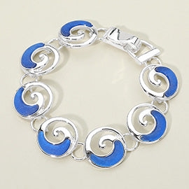 Sea Glass Ocean Wave Swirl Charm Link Magnet Bracalet - Blue