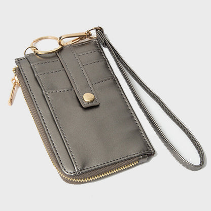 Faux Leather Basket Weave Flat Card Holder Wallet with Wristlet-Bronze