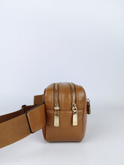 Elsie Croc Fannie Pack with gold zipper and dual pockets – stylish cross-body women handbags.