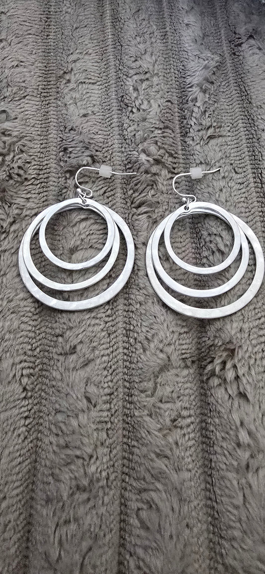 Silver-tone Textured Triple -O- Earrings