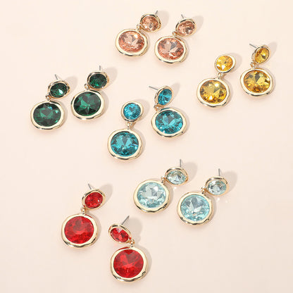 Dual Round Stone Drop Earrings-Pink