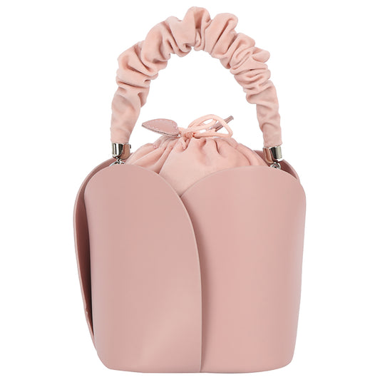 Ruched Top Handle Bucket Bag