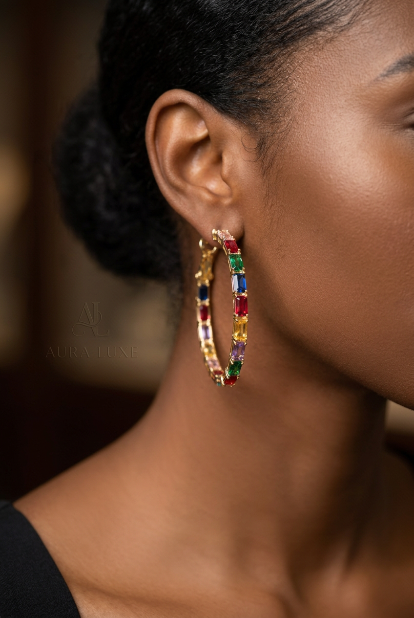 Kaleidoscope Candy Multi-Color Crystal Hoop Earrings