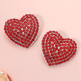 Bold Rhinestone Paved Heart Earrings - Red