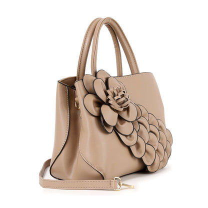 Raised Floral Hand Tote - Beige