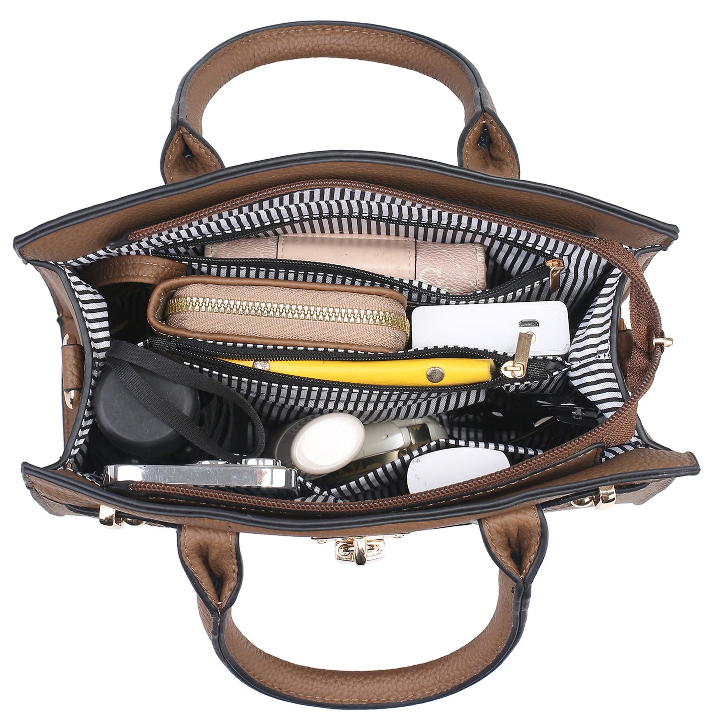 Classic Lock Satchel Handbag & Wallet Set – Stone