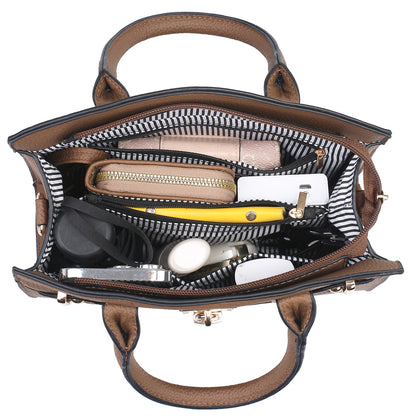 Classic Lock Satchel Handbag & Wallet Set – Stone