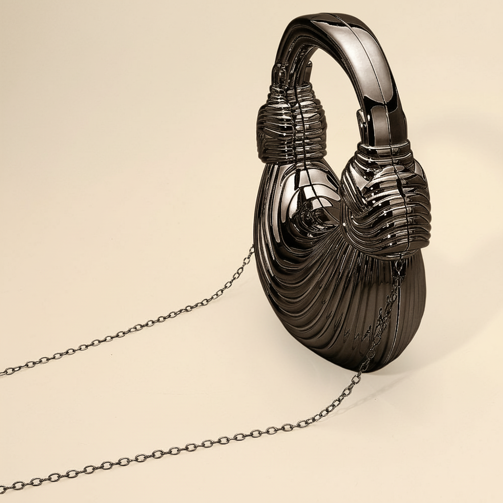 Shelli metallic sculpted loop bag with top handle – luxury cross-body women handbags.”