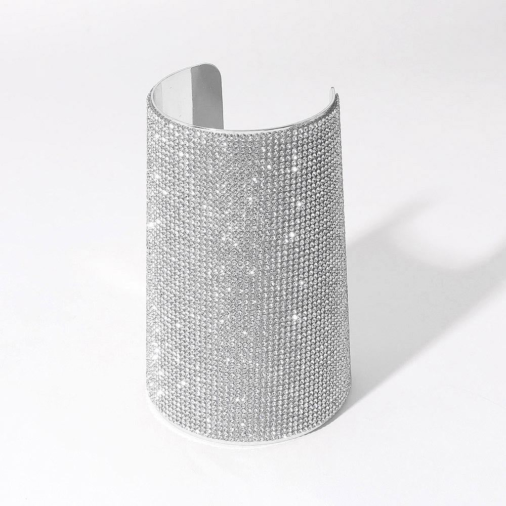 Wide Rhinestone Paved Arm Cuff Bracelet-Clear Rhodium