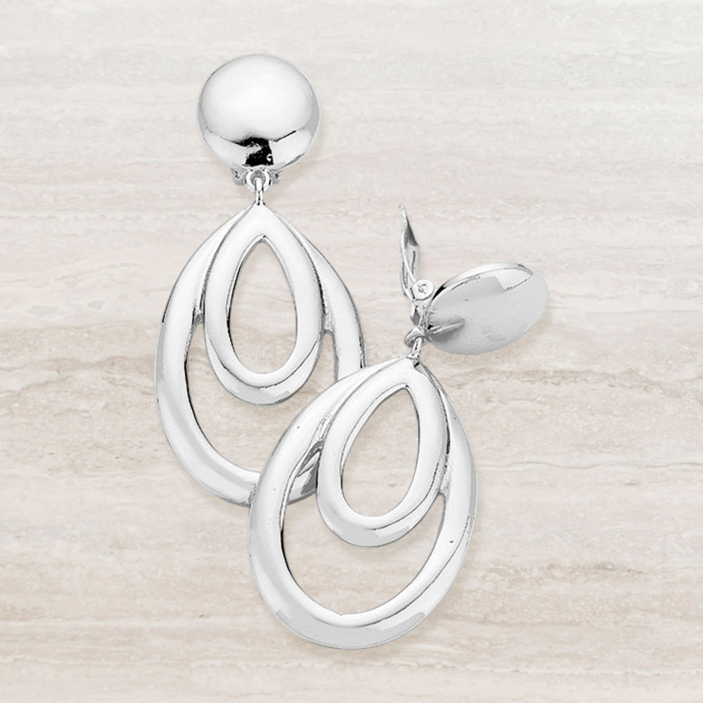 Teardrop Metal Clip On Earrings-Silver/Rhodium