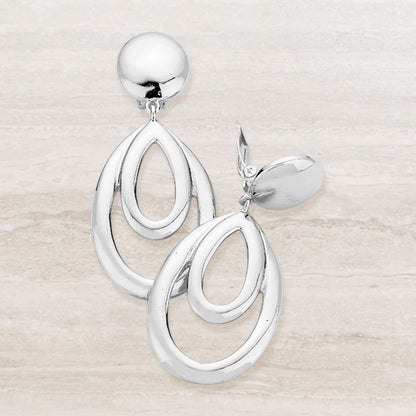 Teardrop Metal Clip On Earrings-Silver/Rhodium