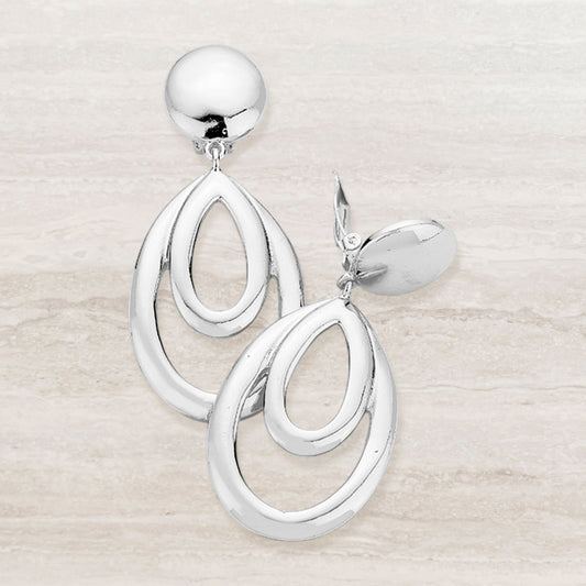 Teardrop Metal Clip On Earrings-Silver/Rhodium