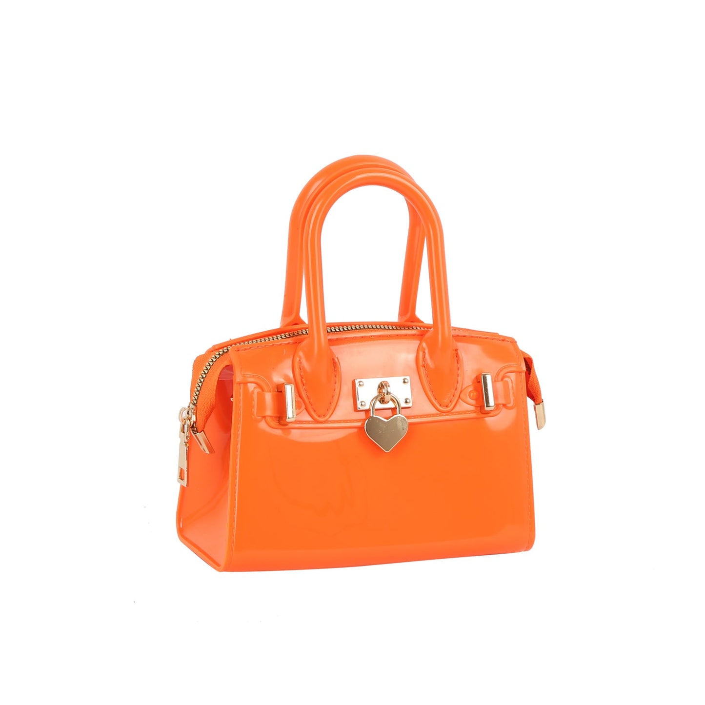 Patent Top Handle Mini Satchel Handbag - Orange