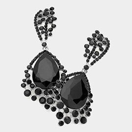 Chunky Crystal Rhinestone Teardrop Bubble Evening Earrings - Black