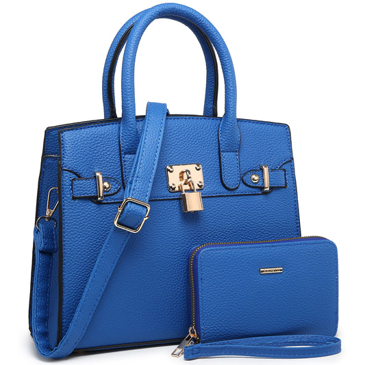 Fashion Padlock 2-in-1 Satchel/Shoulder Bag/Handbag Set-Blue